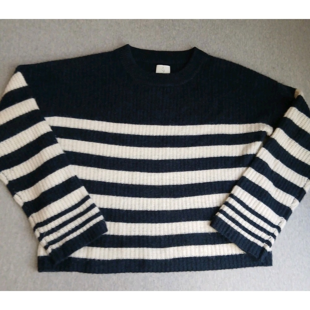 Joie Sweater Small 100 Cashmere Navy Stripe Crew Neck Pullover Preppy Cozy